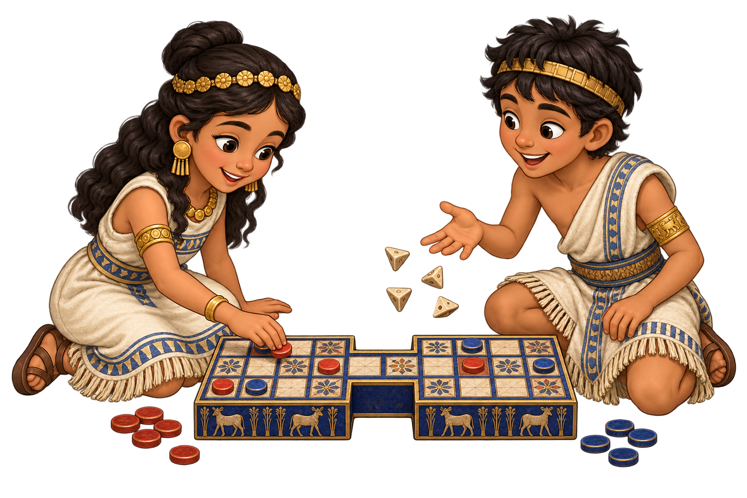 Due bambini sumeri giocano al Gioco Reale di Ur